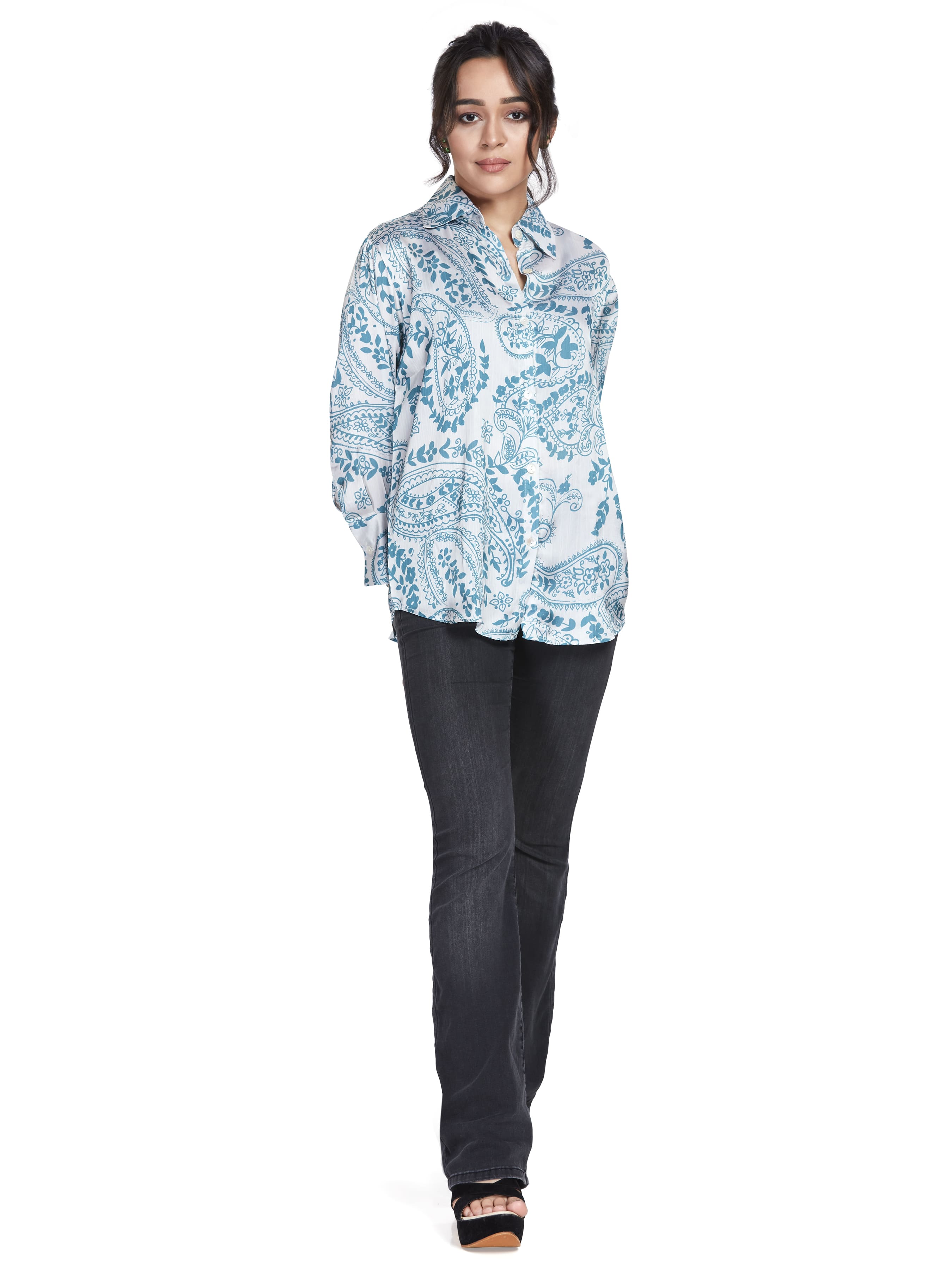 Abstract Print Satin Shirt