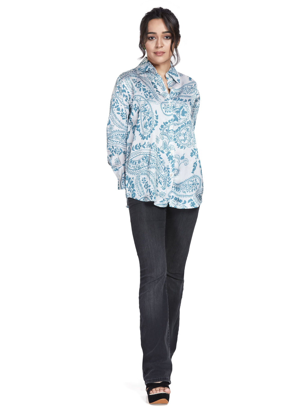 Abstract Print Satin Shirt
