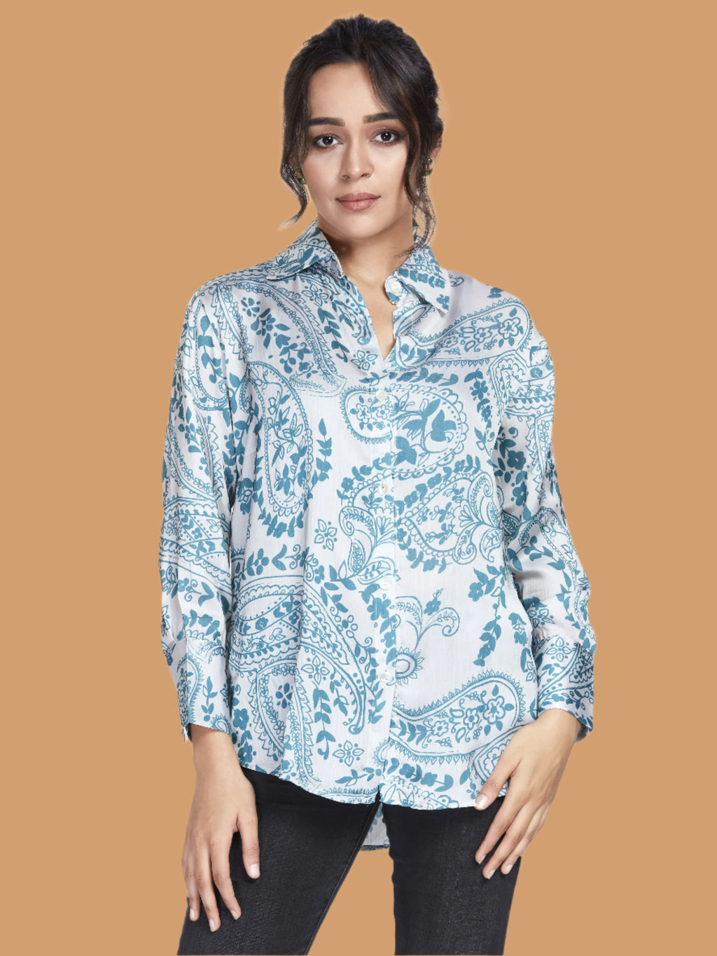 Abstract Print Satin Shirt