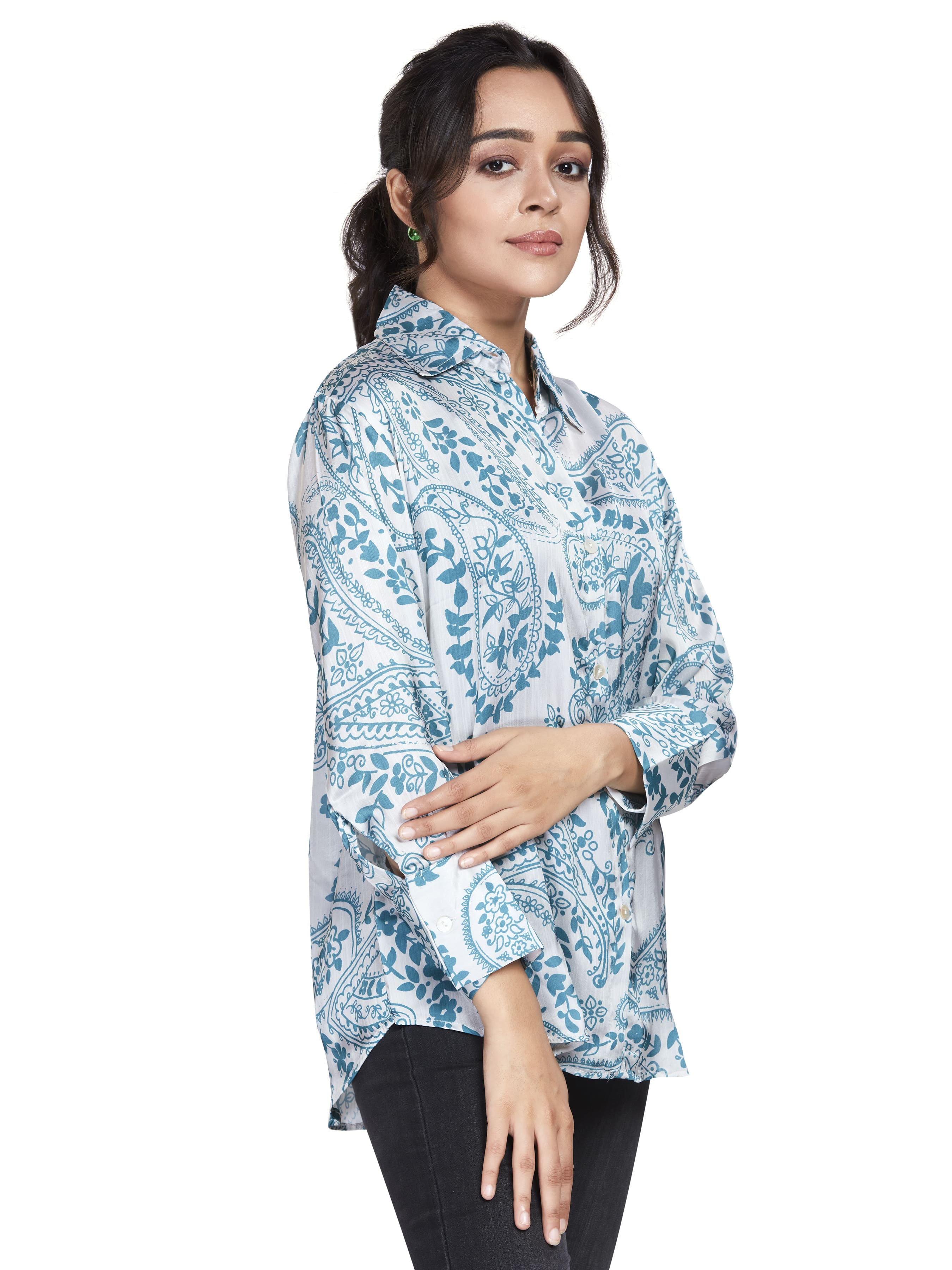 Abstract Print Satin Shirt