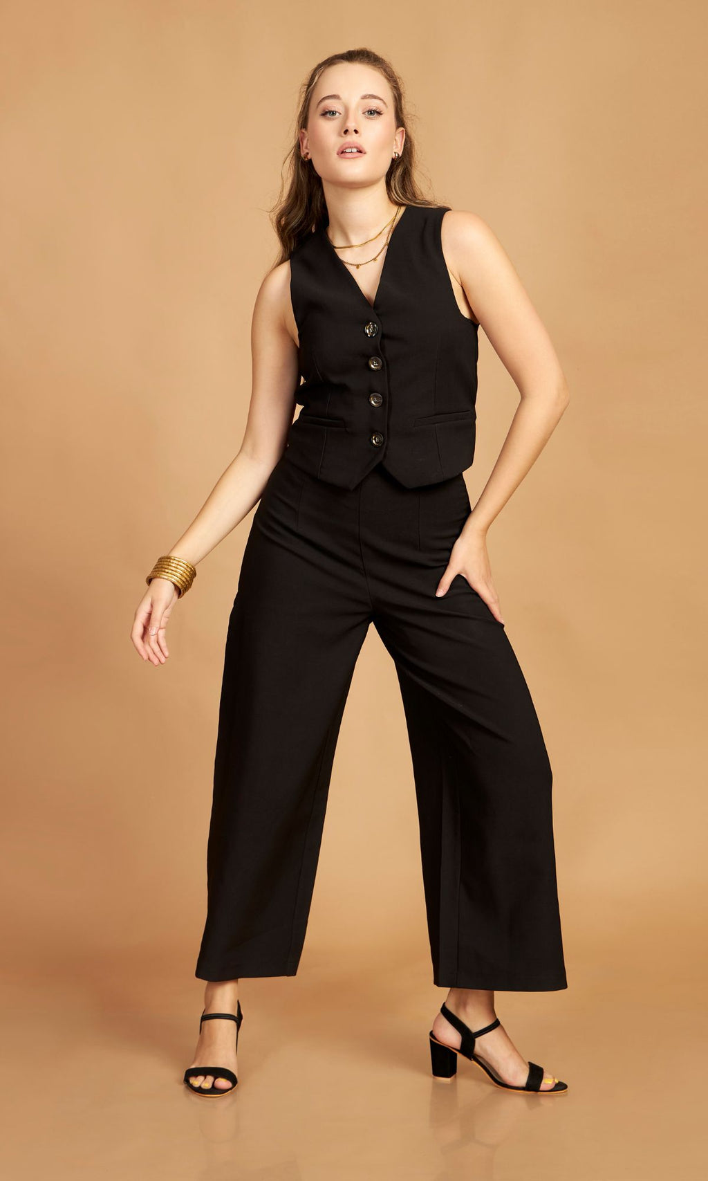 Black Waist Coat Pant Set