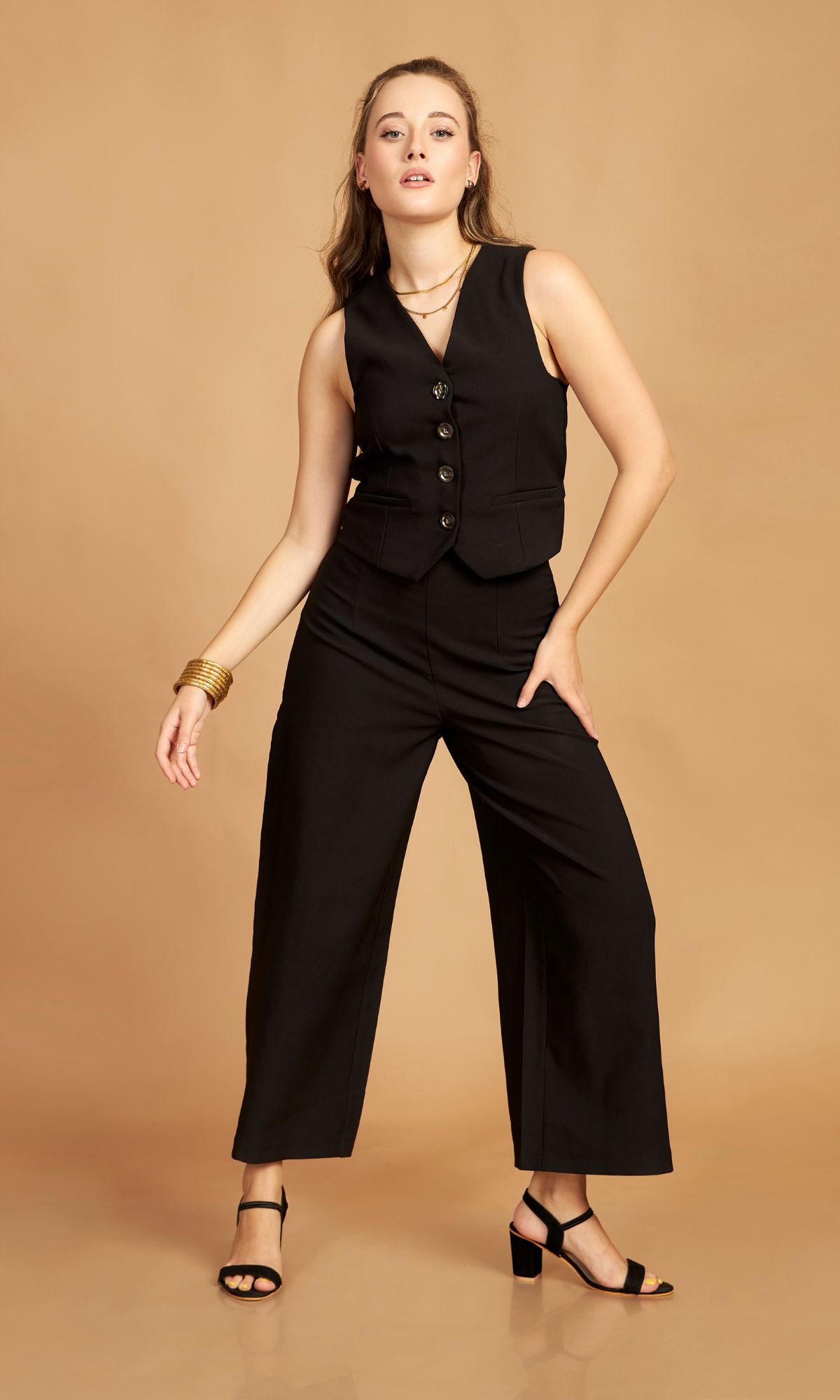 Black Waist Coat Pant Set