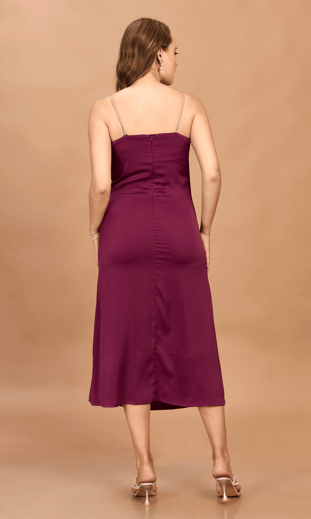 Velour Purple Satin Midi Dress