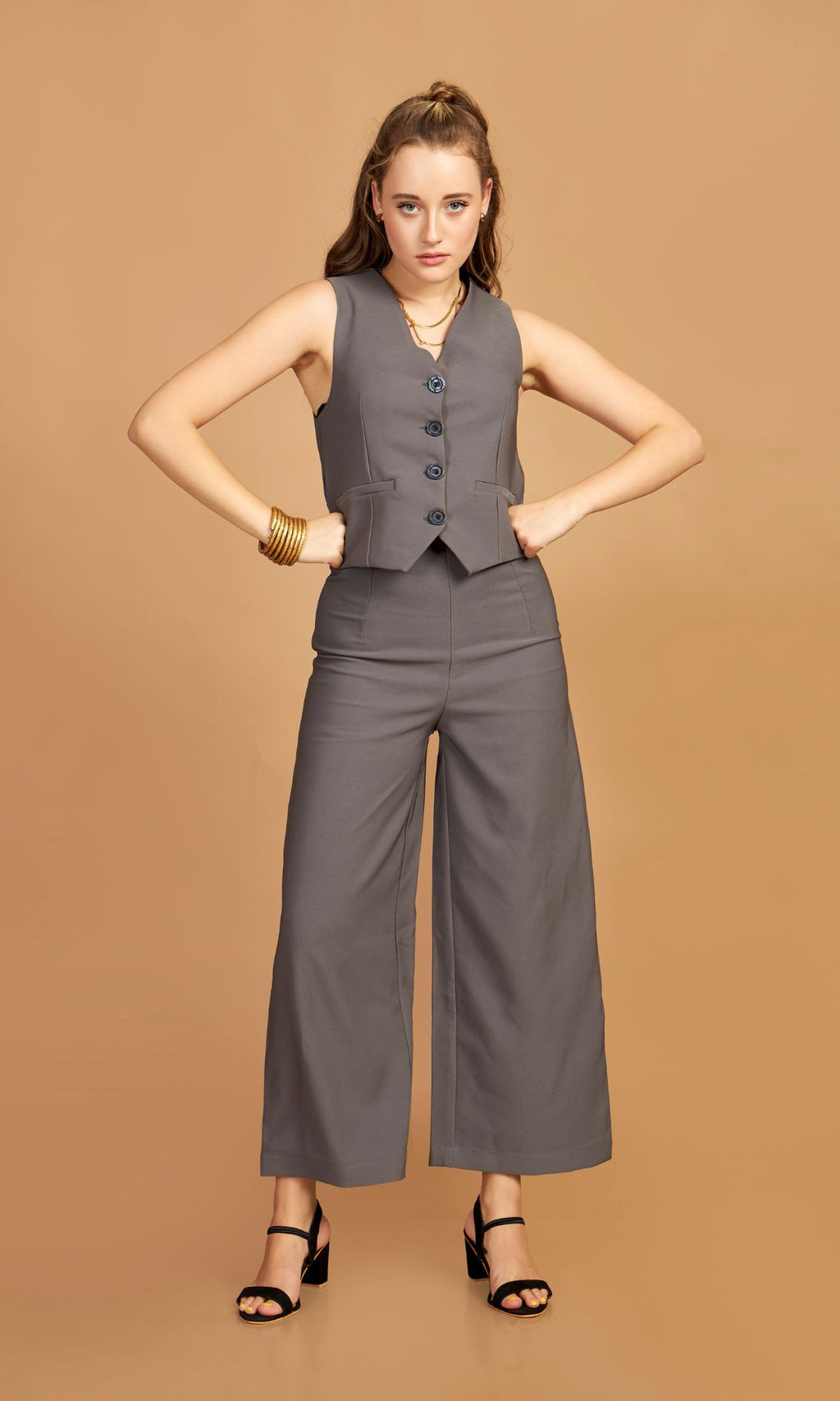 Grey Waist Coat Pant Set