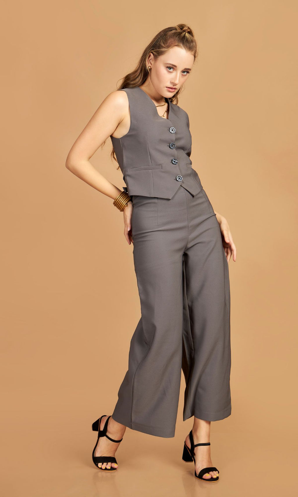 Grey Waist Coat Pant Set