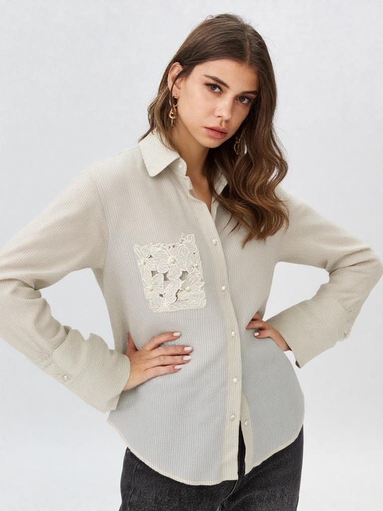 Cutwork pocket linen shirt