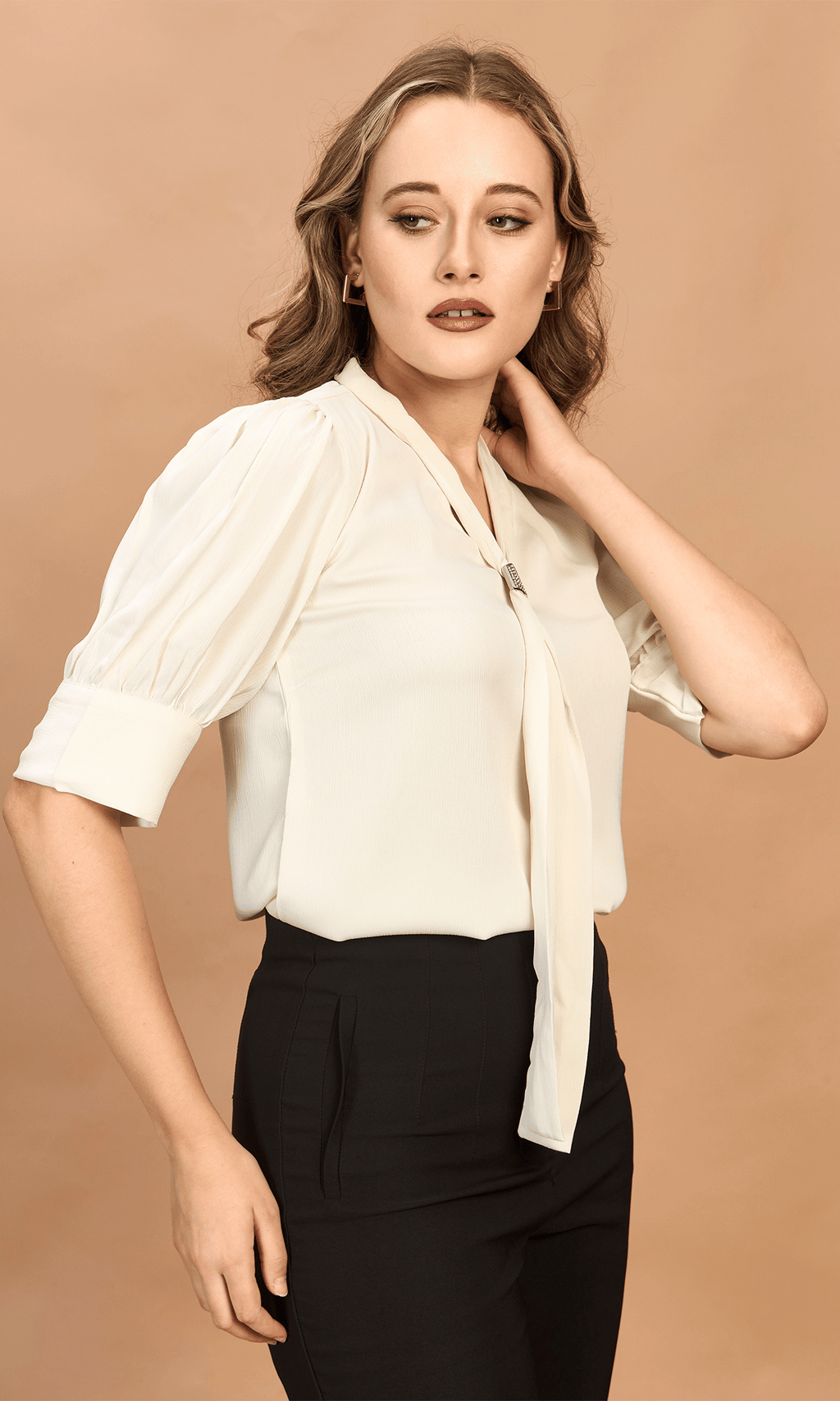 Pearl Satin Tie Neck Top