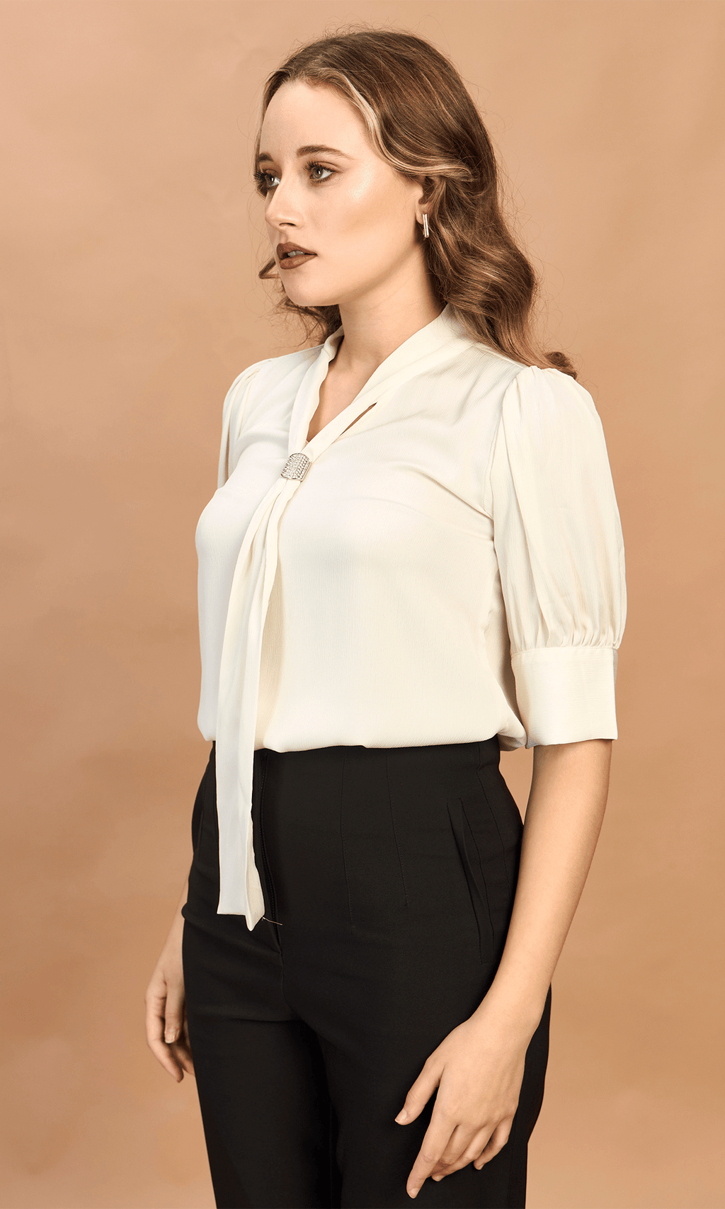 Pearl Satin Tie Neck Top
