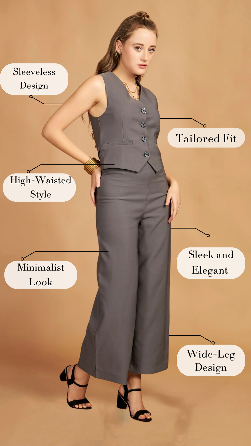 Grey Waist Coat Pant Set