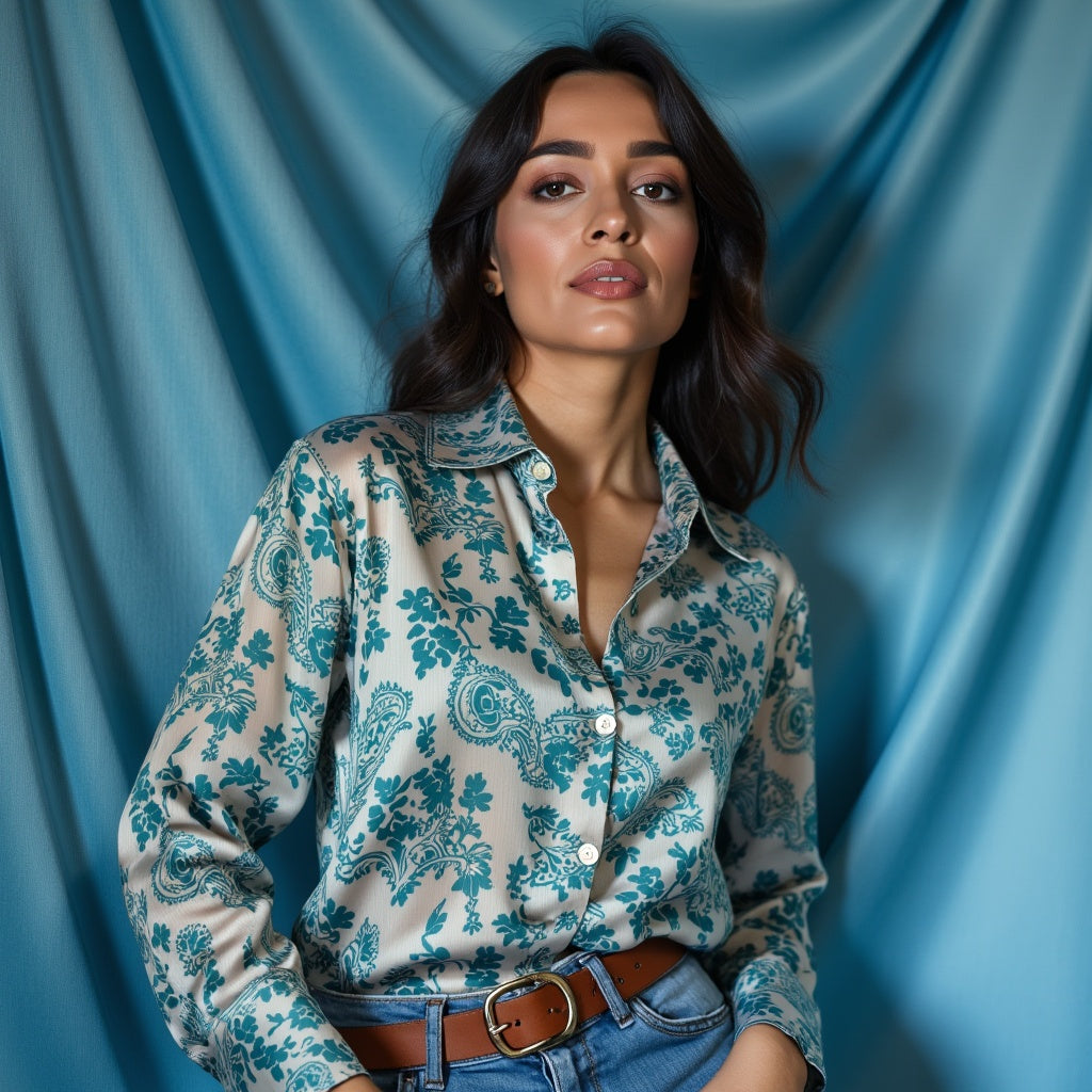 Abstract Print Satin Shirt